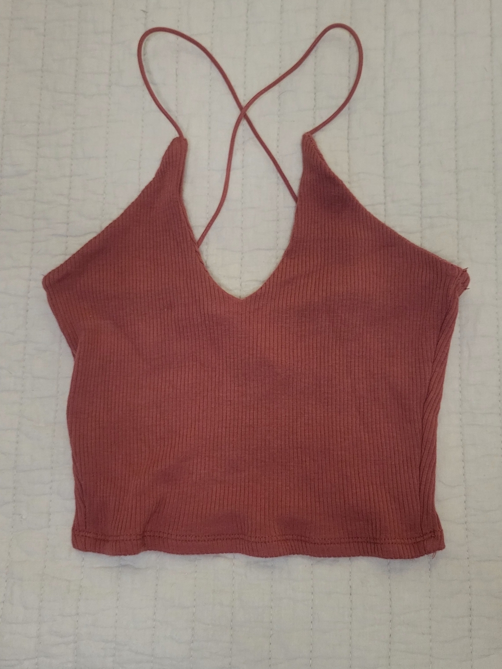 Classic Ribbed V-Neck Crop Tank Top in Dusty Rose